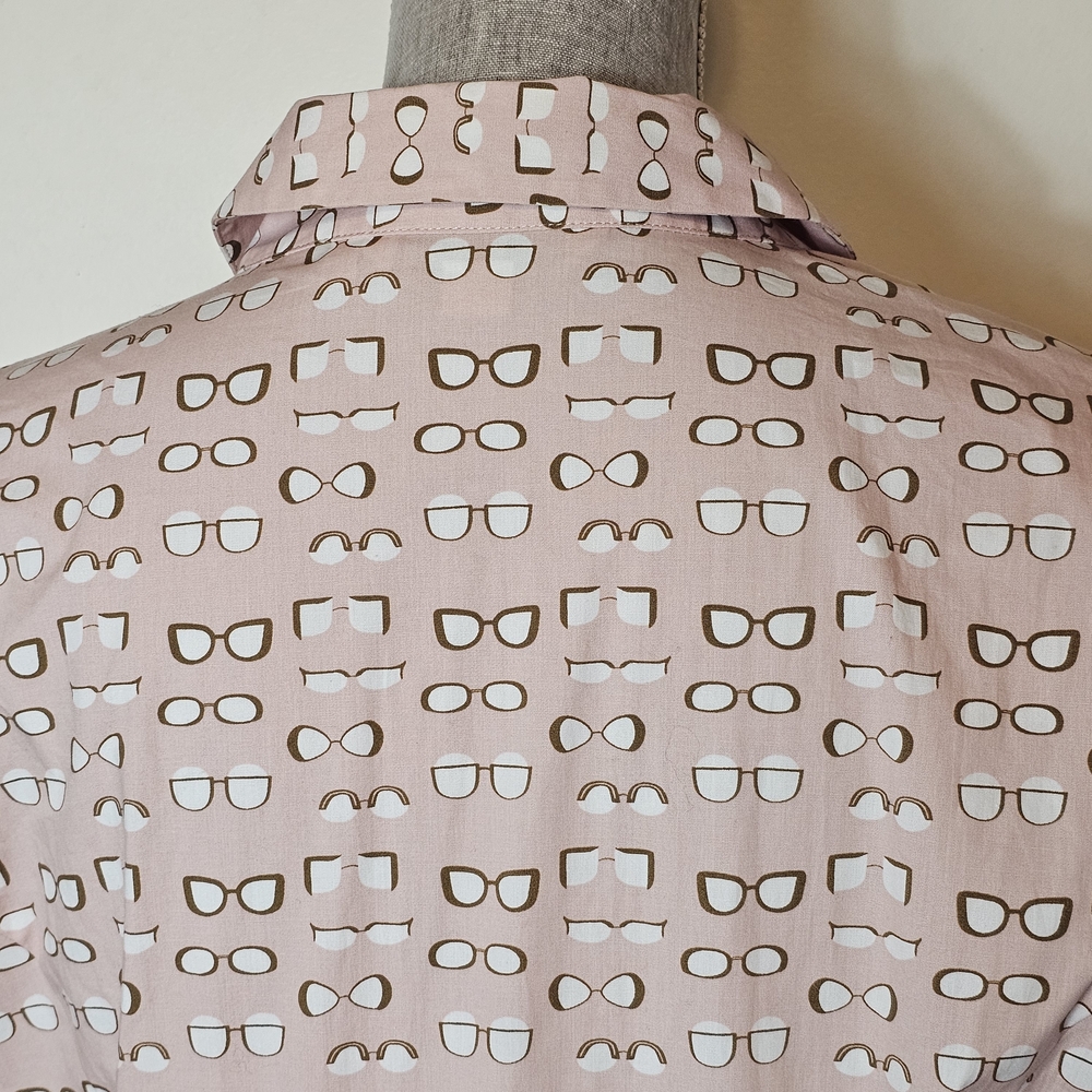 Boden Pink Midi Shirt Dress Size 14 Eyeglass Pattern Whimsical Preppy Eye Doctor - Picture 10 of 14